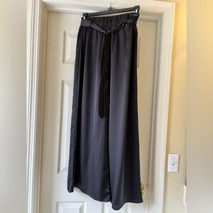 Elegant Black Satin Wide Leg Pants Size M